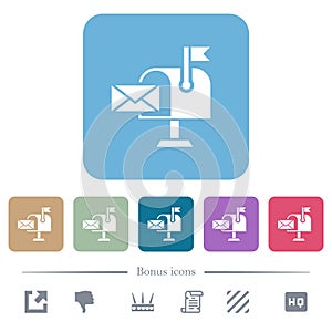Mail received solid flat icons on color rounded square backgrounds