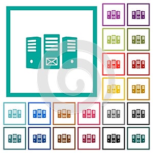 Mail server flat color icons with quadrant frames photo