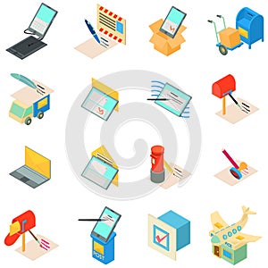 Mail service icons set, isometric style