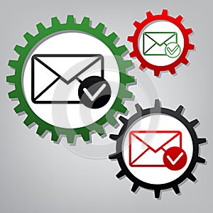 Mail sign illustration with allow mark. Vector. Three connected