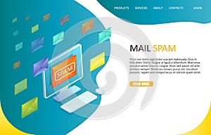 Mail spam landing page website vector template