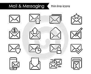 Mail thin line icons, messaging