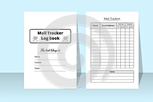 Mail tracker KDP interior logbook. Mail tracker journal template. Incoming and outgoing mail checker log book vector. Mail