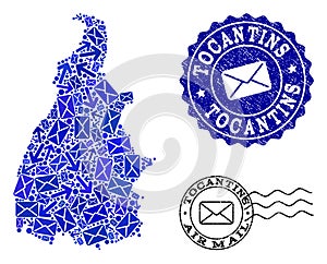 Mail Traffic Composition of Mosaic Map of Tocantins State and Grunge Seals