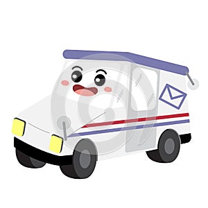 Mail Truck transportation cartoon character perspective view vector illustration