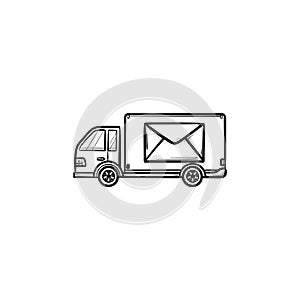 Mail van hand drawn outline doodle icon.