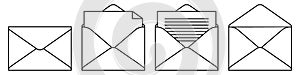 Mail web icon vector set. E-mail, letter, or document in a white envelope isolated on background