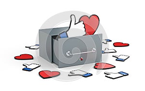 Mailbox with heart and thumb up symbols - social networks concepts. Social networks metaphor