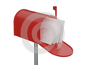 Mailbox with letters. Open red postbox.