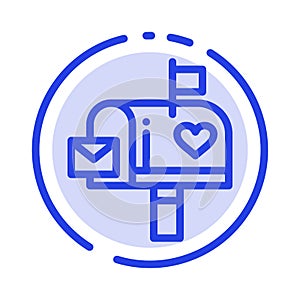 Mailbox, Mail, Love, Letter, Letterbox Blue Dotted Line Line Icon