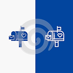 Mailbox, Mail, Love, Letter, Letterbox Line and Glyph Solid icon Blue banner Line and Glyph Solid icon Blue banner