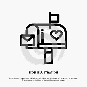 Mailbox, Mail, Love, Letter, Letterbox Line Icon Vector