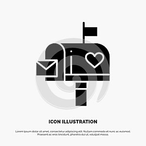 Mailbox, Mail, Love, Letter, Letterbox solid Glyph Icon vector