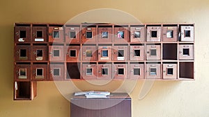 Mailbox mailboxes old wooden in a building