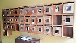 Mailbox mailboxes old wooden in a building