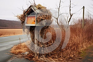 mailbox with out of order sign due to bird nest