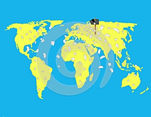 Mailbox sends out letters on the world map