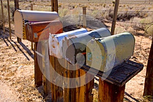 Mailboxes aged vintage in west California desert