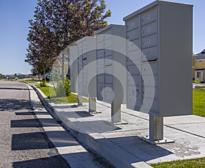 Mailboxes shadow in apartment complex in Utah photo