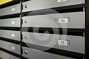 Mailboxes in residential building, closeup