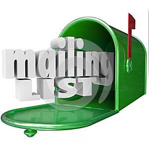 Mailing List Words Mailbox Direct Mail Marketing Database