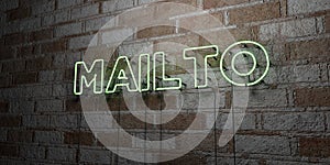 MAILTO - Glowing Neon Sign on stonework wall - 3D rendered royalty free stock illustration