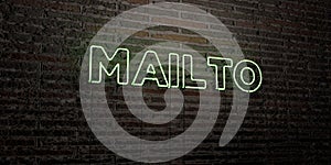 MAILTO -Realistic Neon Sign on Brick Wall background - 3D rendered royalty free stock image