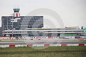 Main airport building from platform at Rotterdam the Hague Airport in theNetherlands