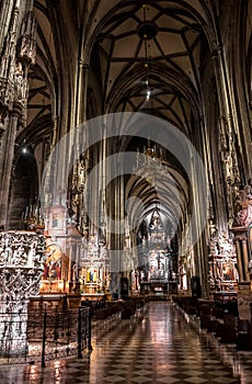 Main Aisle Of The Basilica Stephansdom In The Inner City Of Vienna In Austria