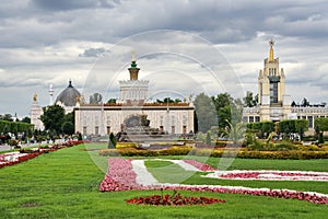 On the Main Alley of VDNKh Park and Exhibition Under Grey Skies