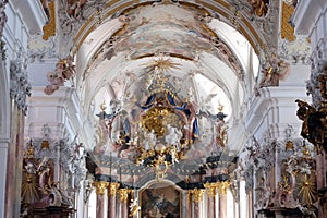 Main altar in Amorbach Benedictine monastery church, Germany