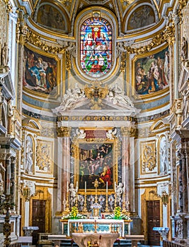 Main altar in the Church of Santa Maria dell`Anima, in Rome, Italy.
