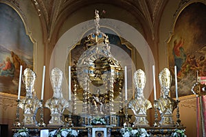 Main altar in the church of St. Victor on the Fishermen Island, Borromeo Islands of Lake Maggiore, Italy photo