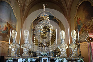 Main altar in the church of St. Victor on the Fishermen Island, Borromeo Islands of Lake Maggiore, Italy photo