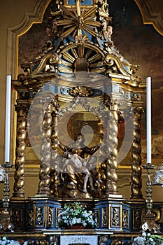 Main altar in the church of St. Victor on the Fishermen Island, Borromeo Islands on Lake Maggiore, Italy photo