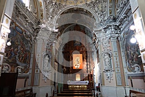 Main altar and decoration of the Churrigueresque style Communion Chapel of Biar, Alicante, Spain photo