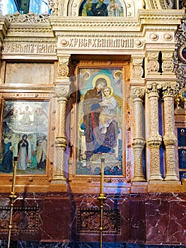 Main altar Iconostasis of Mary  with infant Jesus, The Church of Our Savior on the Spilled Blood