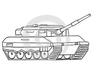 Main battle tank in line art. German military vehicle Leopard 2