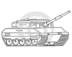 Main battle tank in line art. German military vehicle Leopard 2
