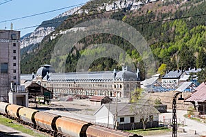 Main biulding in the Abandoned railway station of Canfranc Huesca Spain