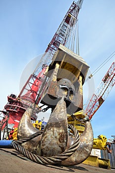 Main block of heavy lift crane resting on the floor