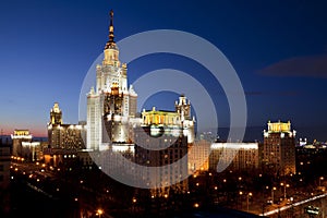 The main building of Moscow State University at night