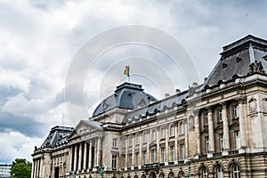 Main building of the Royal Palace of Brussels against cloudy sky, in Belgium