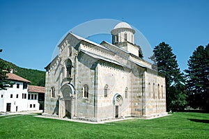 Main church and chapel of the manastir Visoki decani monastery in Decan, Kosovo.