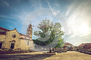 Main church square of Blato village in Croatia