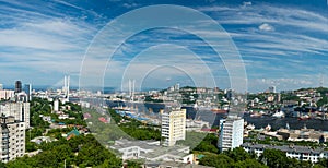 The main city of Primorsky region Rossi city port of Vladivostok. View of the port city of Vladivostok, the top of the Hill