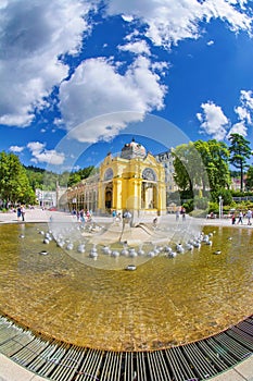 Main colonnade and Singing fountain in the small west bohemian spa town Marianske Lazne Marienbad - Czech Republic