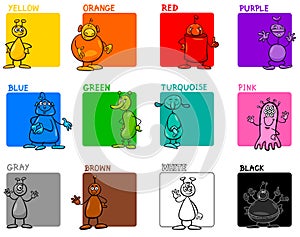 Main colors cartoon educational set with aliens