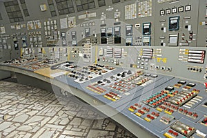 Main control board in the control operations room of the reactor of the Chernobyl Nuclear Power Plant