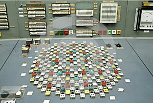 Main control board in a control operations room of the reactor of the Chernobyl Nuclear Power Plant